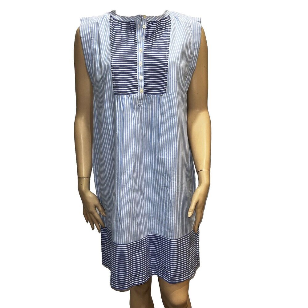 Ann Taylor Loft Dress Sz S Blue Denim White Cotton Women's Midi Shift SP